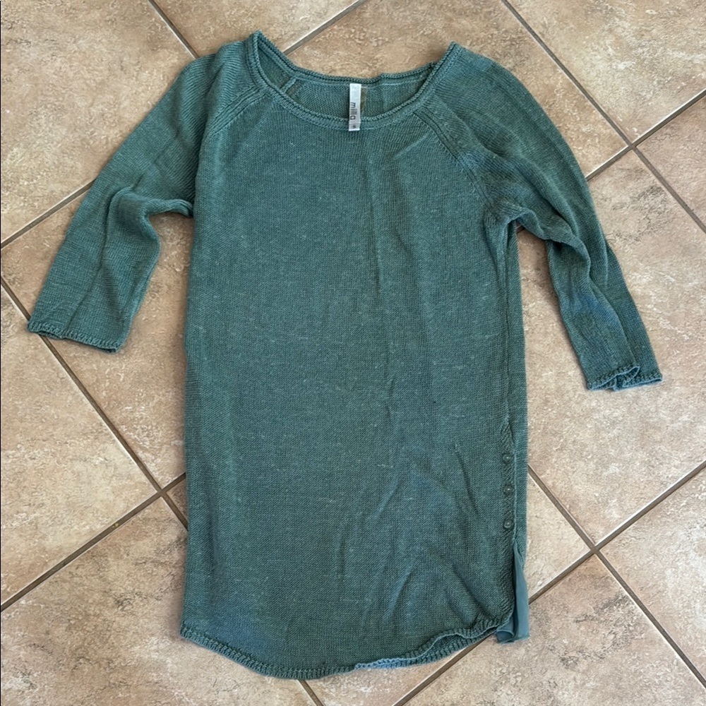 Milly Green Ribbed Tunic Blouse with 3/4 Sleeves